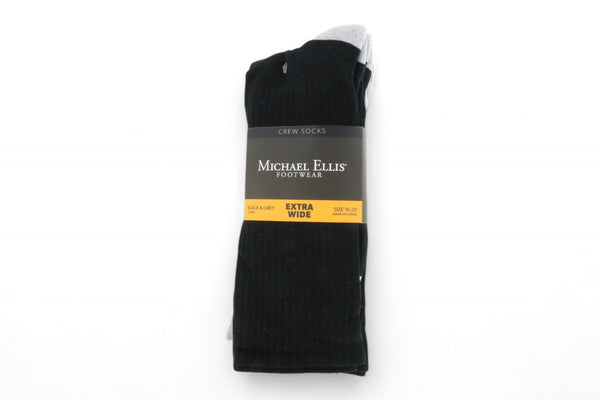 Michael Ellis BIG Crew Socks Black/Grey 3-Pack - Extra Wide