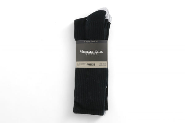 Michael Ellis BIG Crew Socks Black/Grey 3-Pack - Wide