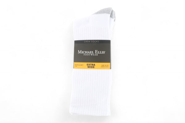 Michael Ellis BIG Crew Socks White/Grey 3-Pack - Extra Wide