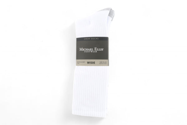 Michael Ellis BIG Crew Socks White/Grey 3-Pack - Wide