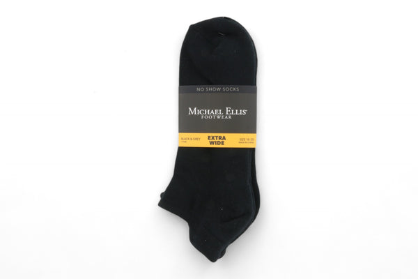 Michael Ellis BIG No Show Socks Black/Grey 3-Pack - Extra Wide