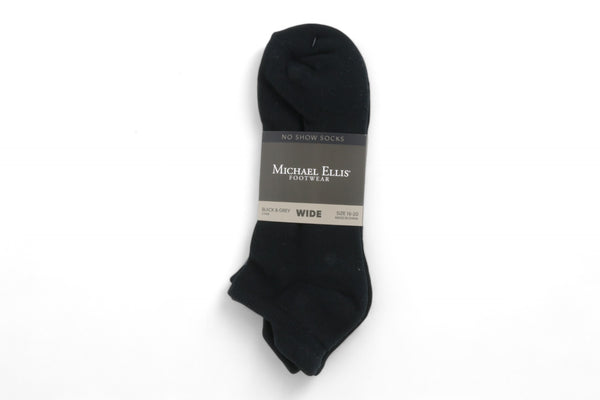 Michael Ellis BIG No Show Socks Black/Grey 3-Pack - Wide