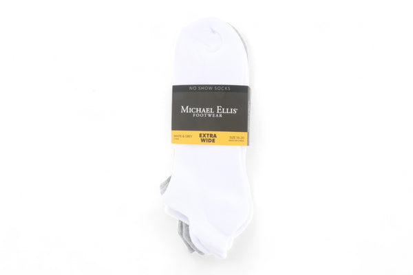 Michael Ellis BIG No Show Socks White/Grey 3-Pack - Extra Wide