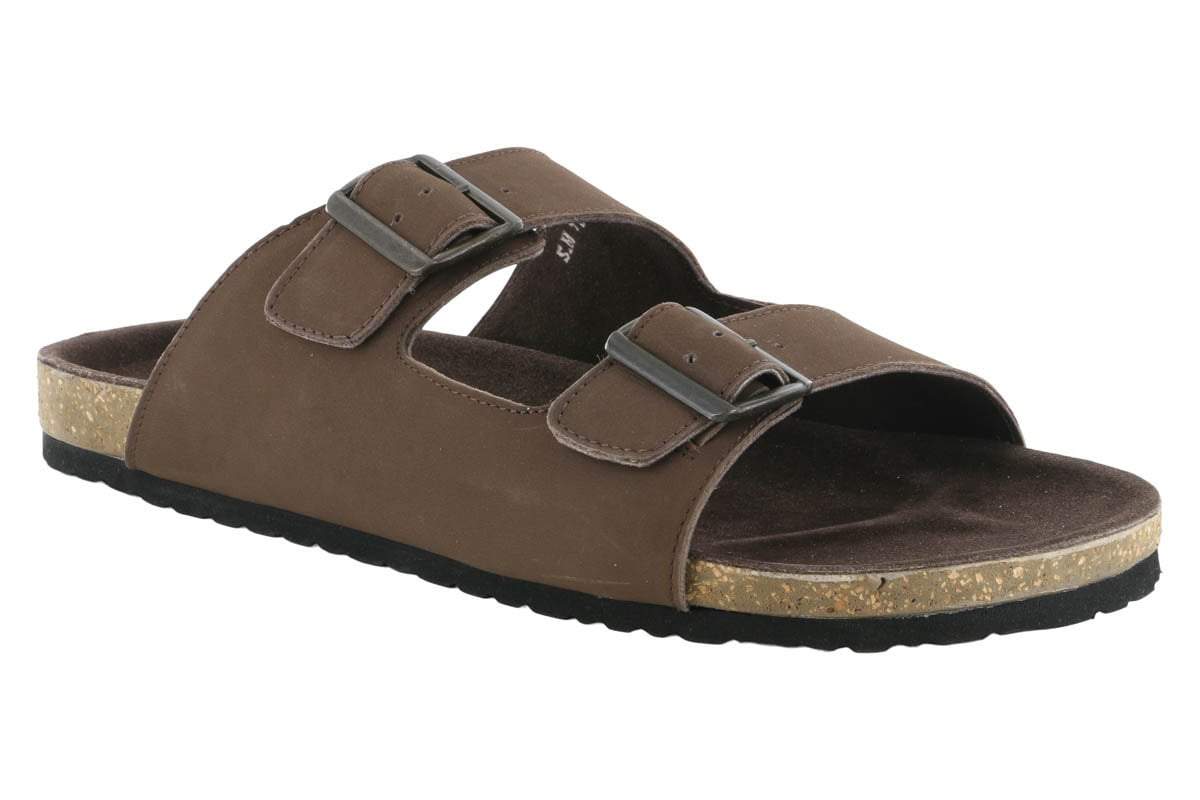 SUSIMODA LEATHER MEN SLIPPERS WITH DOUBLE STRAP AND REMOVABLE INSOLE COFFEE  BROWN | SanitariaWeb